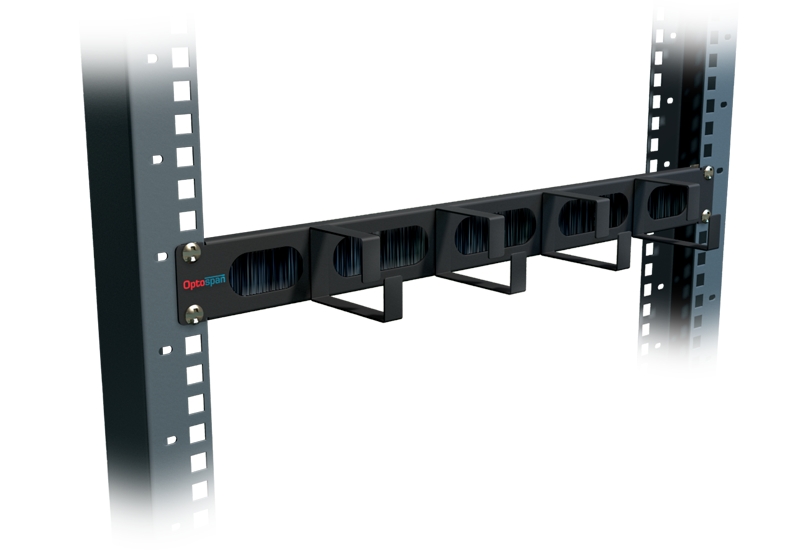 1U 3-in-1 Cable Management Panel with Hoops and Brush Strips in Rack