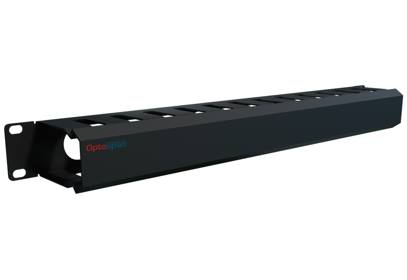 1U Horizontal Cable Management Panel (Black Metal). Rear view