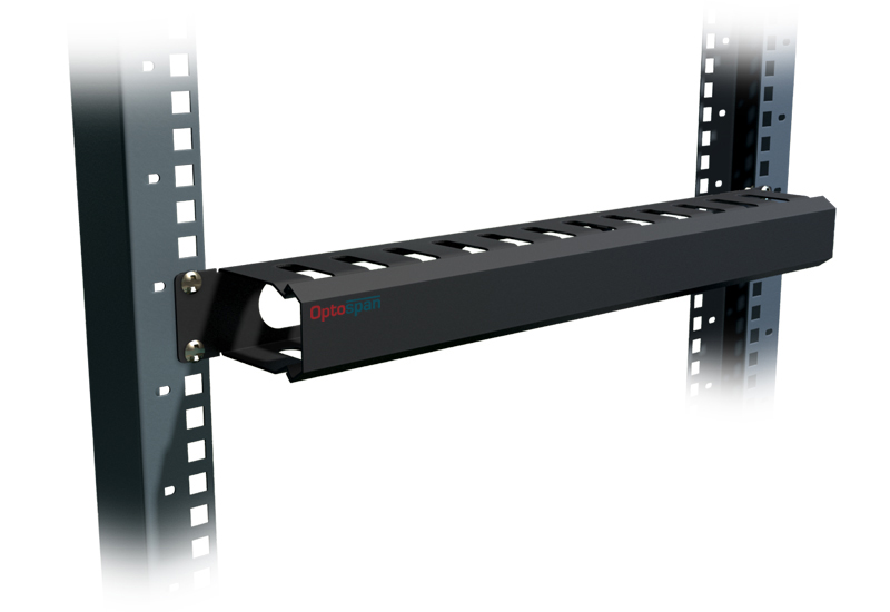 1U Horizontal Cable Management Panel (Black Metal). Rear rack view