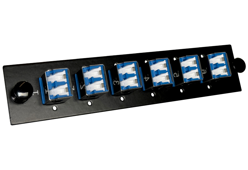 12F Single-mode Black Adapter Panel with IP5x Automatic Dust Shield - Select Series