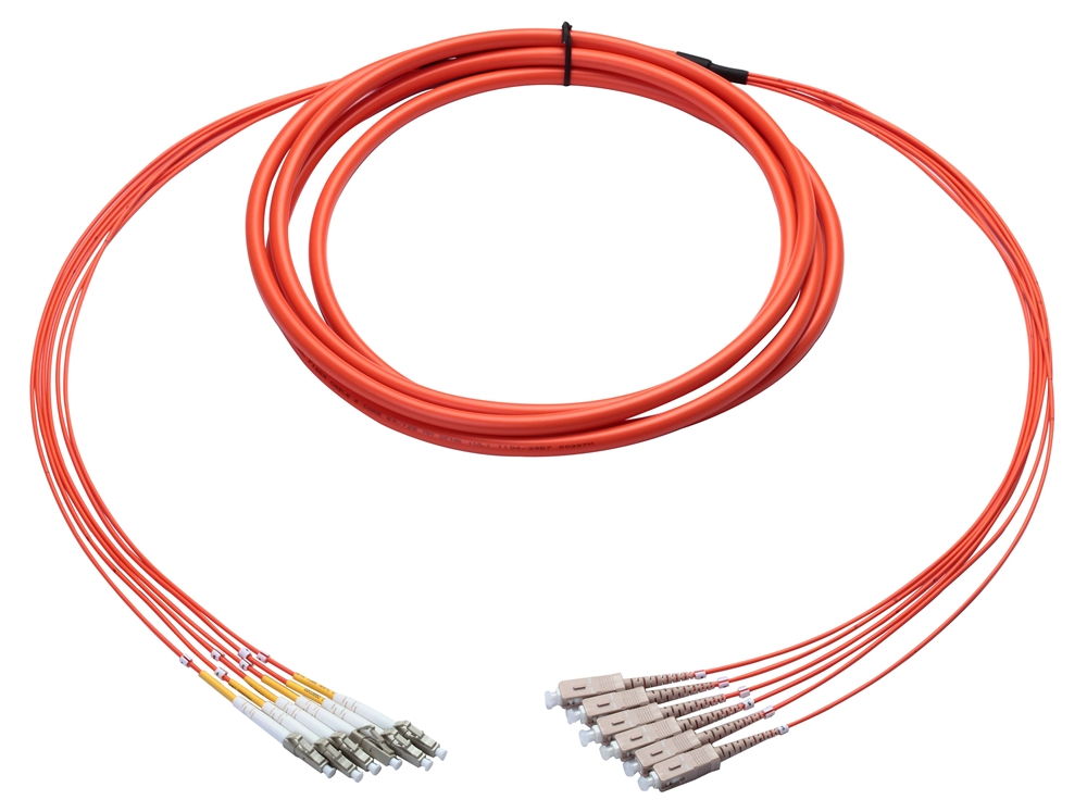 Multimode Plenum Fan-Out Fiber Cable, 6 Strand, 2 Meter, SC-LC