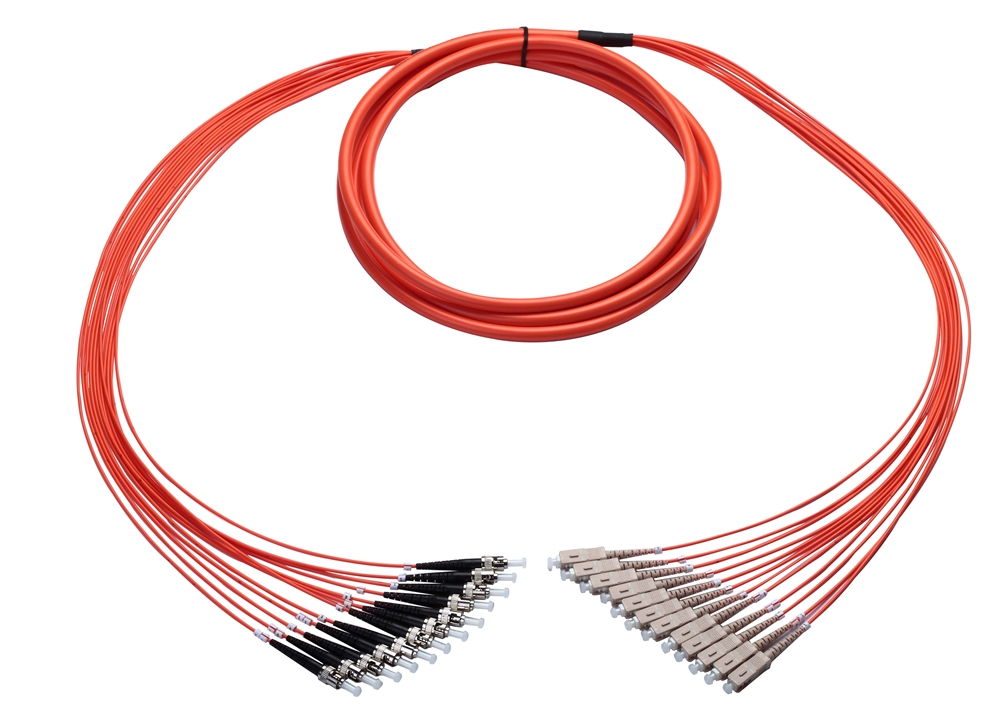 Multimode Plenum Fan-Out Fiber Cable, 12 Strand, 2 Meter, ST-SC