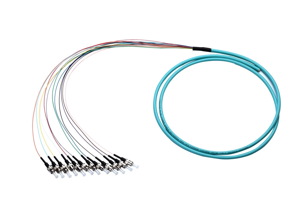 Fiber Pigtail, 12-Fiber, ST, Multimode, 10ft